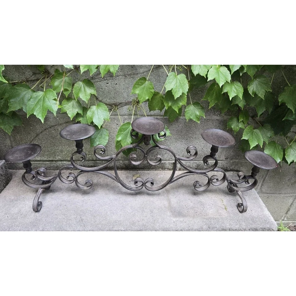 Large Wrought Iron 5 Candle Holder Vintage Tabletop Mantel Fireplace 33